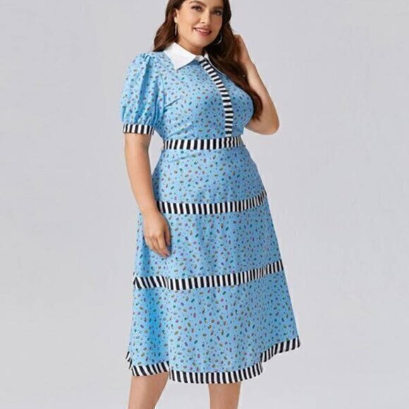 SHEIN X Dash of Pep Plus Allover Pill Print Shirt Blue Dress Womens size medium - Picture 1 of 10